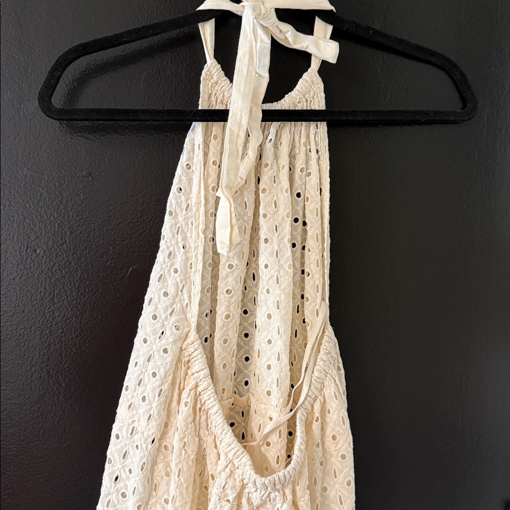 Vitamin A Women's Eyelet Halter Maxi Cover Up Dress in a cream-colored cotton - Picture 7 of 14